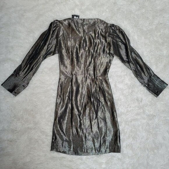 NWT Maje Ralery Mini Dress Argent Women's Striped Metallic Long Sleeve - Size 4 - Picture 3 of 12